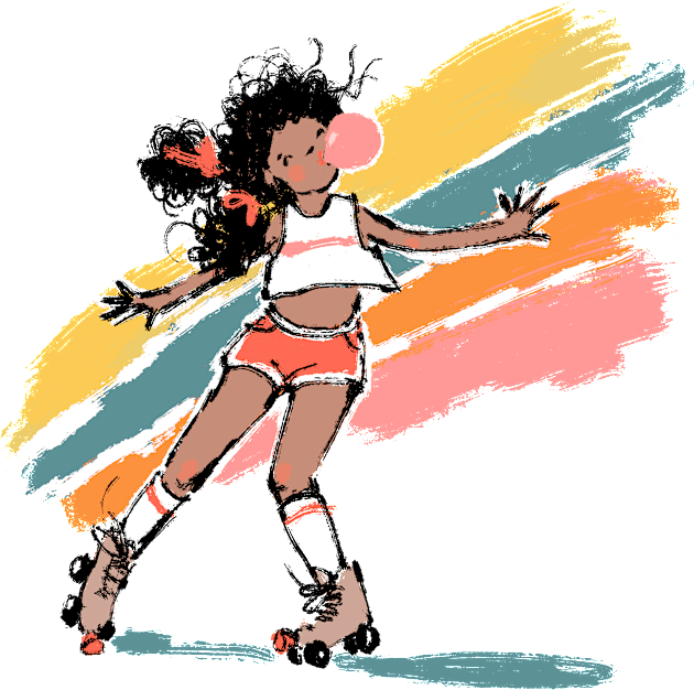 Retro Rollerskater Kids T-Shirt by Shelley Johannes Art