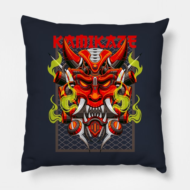 Japanese Oni Mecha 9.4 Pillow by Harrisaputra