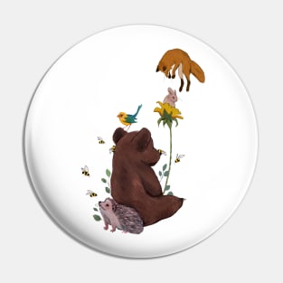 Baby bear and hedgehog Pin