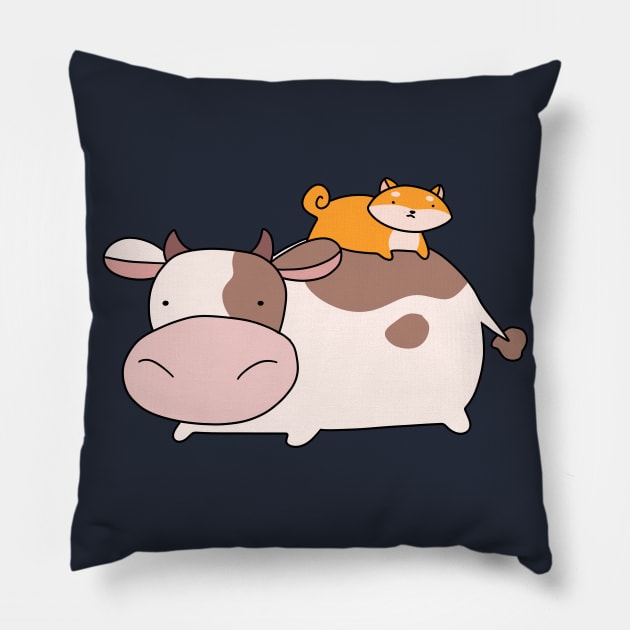 Cow and Little Shiba Pillow by saradaboru