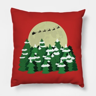 Santa's Sleigh with Christmas Trees and Full Moon Pillow