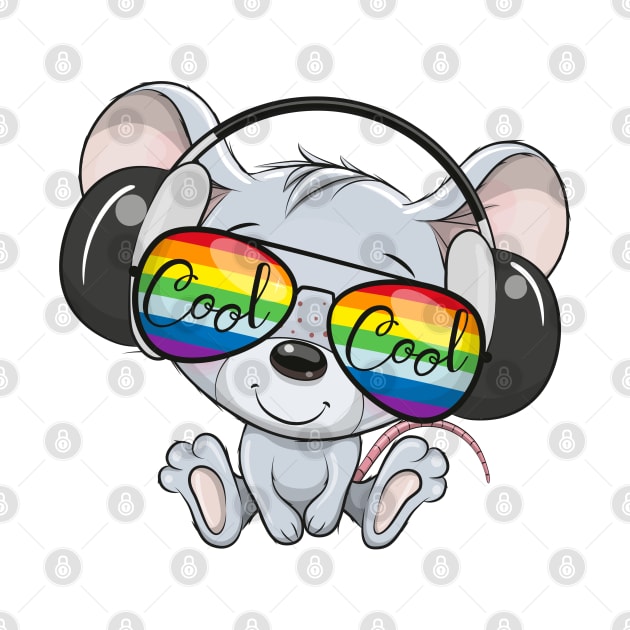 Cute mouse in rainbow sunglasses and headphones. by Reginast777