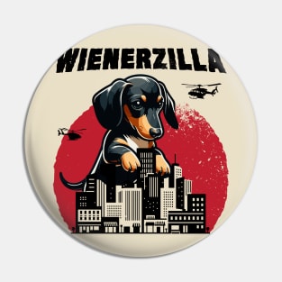 Wienerzilla Funny Giant Dachshund Wiener Dog in City Pin