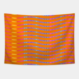 Wavy Lines Rainbow on Orange Tapestry