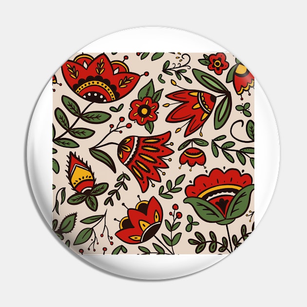 Folk art botanical pattern Pin by scrambledpegs