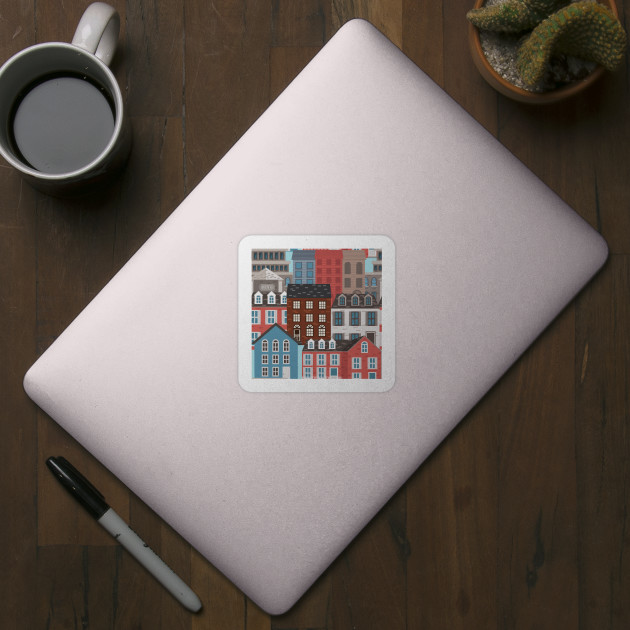 Cute City and Row House - Building - Sticker