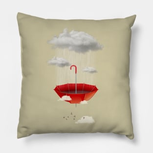 Red Umbrella saving the Rain Pillow