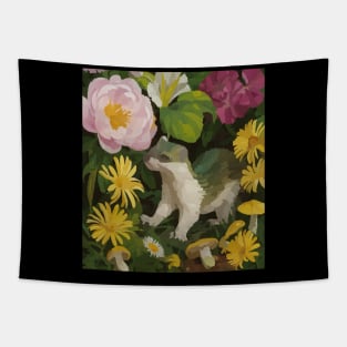 watercolor flowers surrounding a wild weasel Tapestry