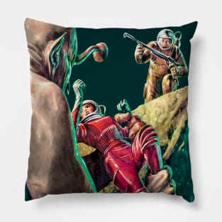 Woman Astronaut Moon Another Planet Giant Monster Alien Extraterrestrial Space Vintage Red Retro Comic Pillow