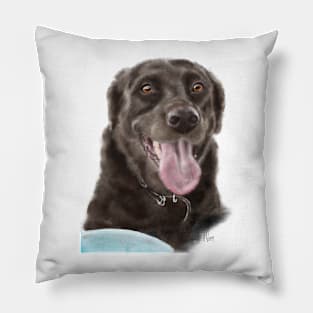 Smiling Happy Chocolate Labrador Retriever and Frisbee Pillow