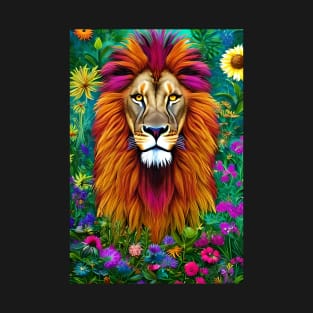 Colorful Lion with flowers surrealist impressionist style Chambala paradise T-Shirt