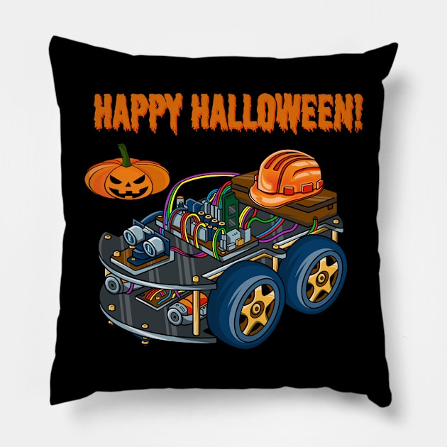 Robot Car #1 Halloween Edition Pillow by Merch By Engineer