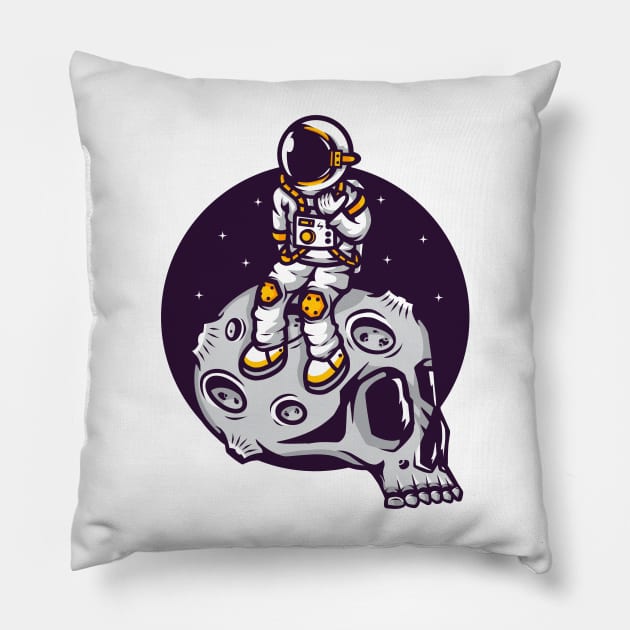 Astronaut And Skull Moon Pillow by Biji Lapis