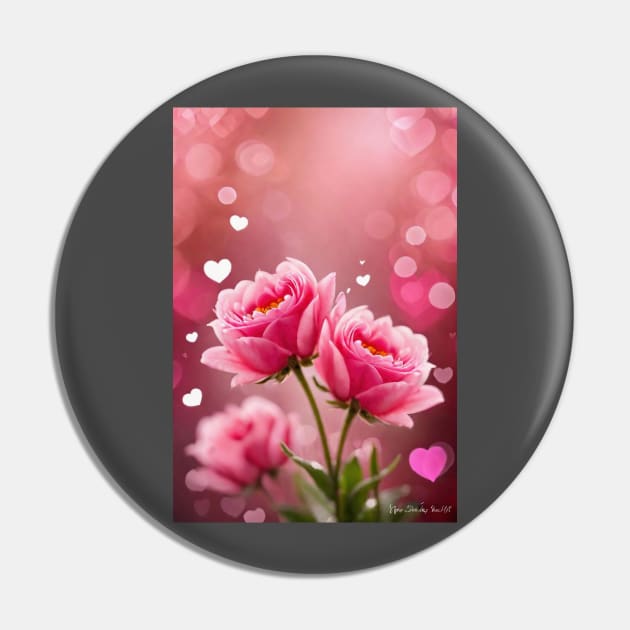 Valentine's Day Flowers and Hearts Pin by FurryBallBunny