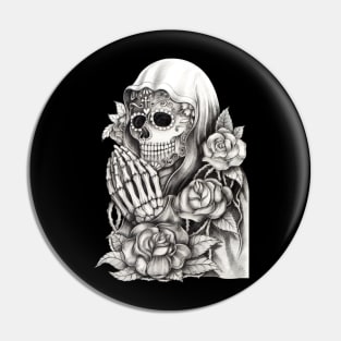 Santa muerte with rose day of the dead. Pin