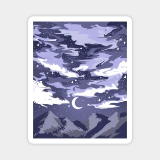 Purple cloudy sky above mountains with a crescent moon Magnet