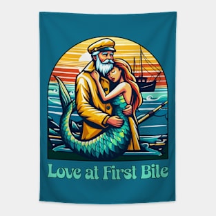 Love at First Bite [Mermaid and Fisherman] Tapestry