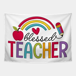 Blessed Teacher Teaching Heart Rainbow Tapestry