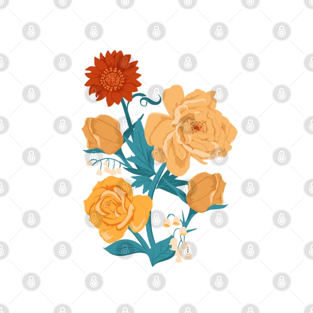 Yellow Florals on Orange by latheandquill