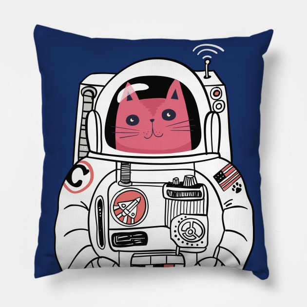 Astronaut Explorer Kitty - I need more space! Pillow by LittleBunnySunshine