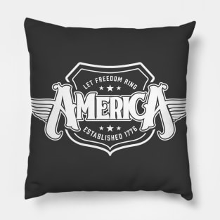 America - Shield Design (White on Asphalt) Pillow