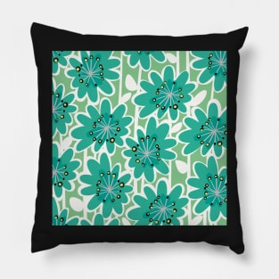 Fun Flower Power Retro Style Flowers pattern in a querky style, yellow , pink , turquoise , white and green Pillow