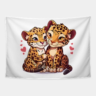 Valentine Cartoon Jaguar Couple Tapestry