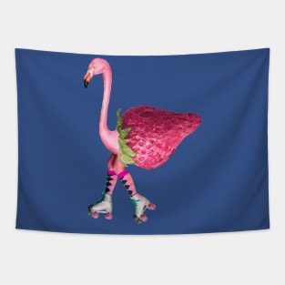 Funny Flamingo Strawberry Skating Tapestry