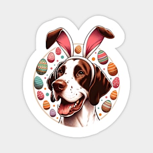 Pointer Dog Enjoys Easter with Bunny Ear Headband Magnet