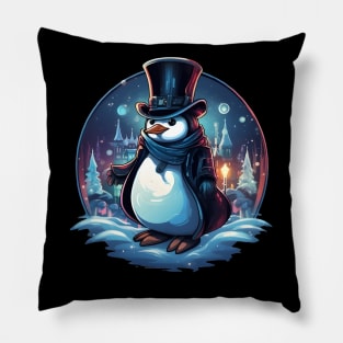 Snowy City Stroll with Penguin Pillow