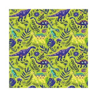 Delightful Dinosaurs in Enchanted Garden Pattern T-Shirt