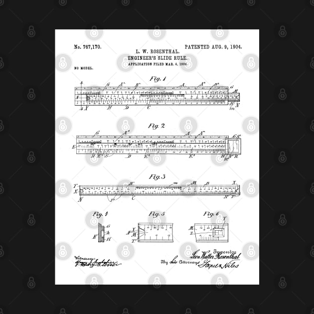 Engineering Patent - Engineers Slide Rule Art - Black And White by patentpress