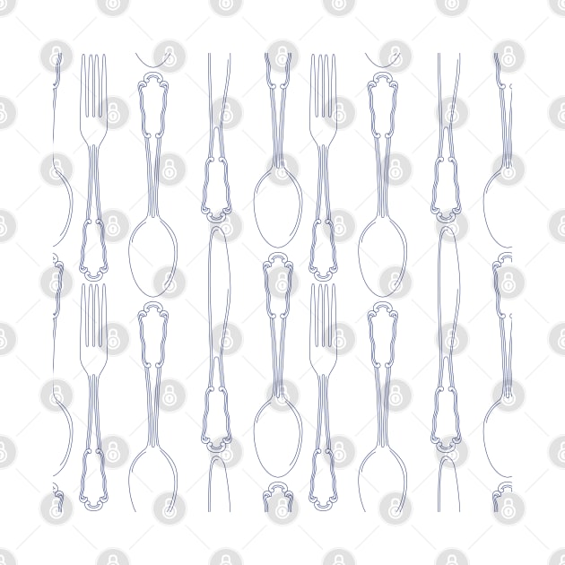 Hand drawn silverware icons seamless pattern background. by AnaMOMarques