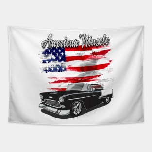 1955 Black and White Chevy Bel Air American Muscle Print Tapestry