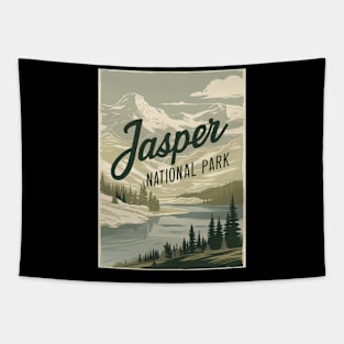 Jasper National Park Vintage Illustration Tapestry