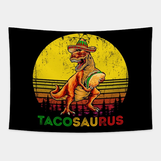 Retro Tacosaurus Taco Dinosaur T rex Funny Cinco De Mayo Tapestry by Tater's 