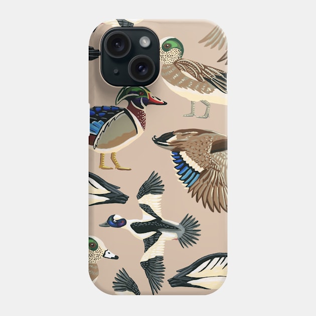 American Duck Species Pattern in Tan Phone Case by paintedpansy