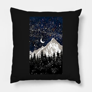 Stars Trees Dark Mountain Wonderland Celestes Studio© Pillow