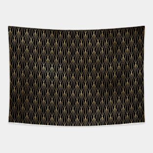 Black and Gold Foil Vintage Fan Art Deco Pattern Tapestry