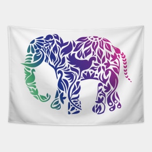 Rainbow Elephant in Floral Pattern Tapestry