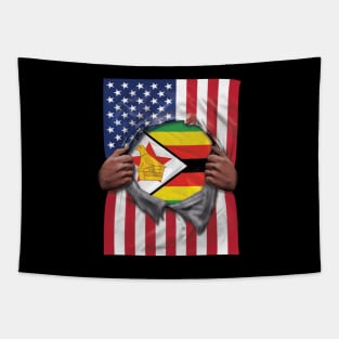 Zimbabwe Flag American Flag Ripped - Gift for Zimbabwean From Zimbabwe Tapestry