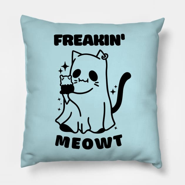 Funny and Cute Halloween Ghost Freakin' Meowt Pillow by ChasingTees