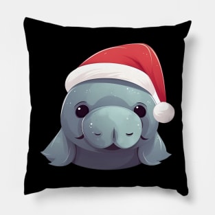 manatee in a Christmas hat Pillow