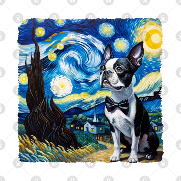 Starry Boston Terrier Dog Portrait - Pet Portrait by starry_night