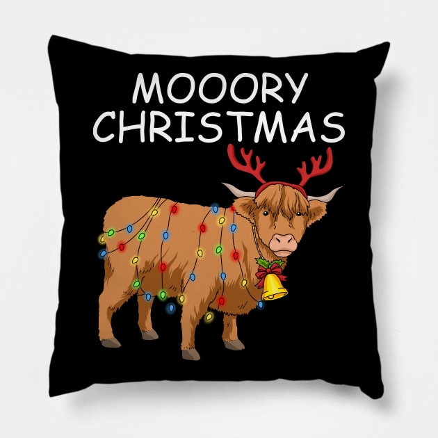 Scottish Highland Cow Women Cow Gifts Moory Christmas Pillow by PomegranatePower