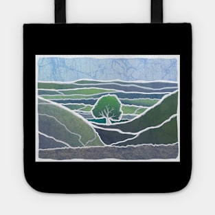 Batik style Sycamore Gap Tree Hadrian's Wall Hill Scotland England UK Tote