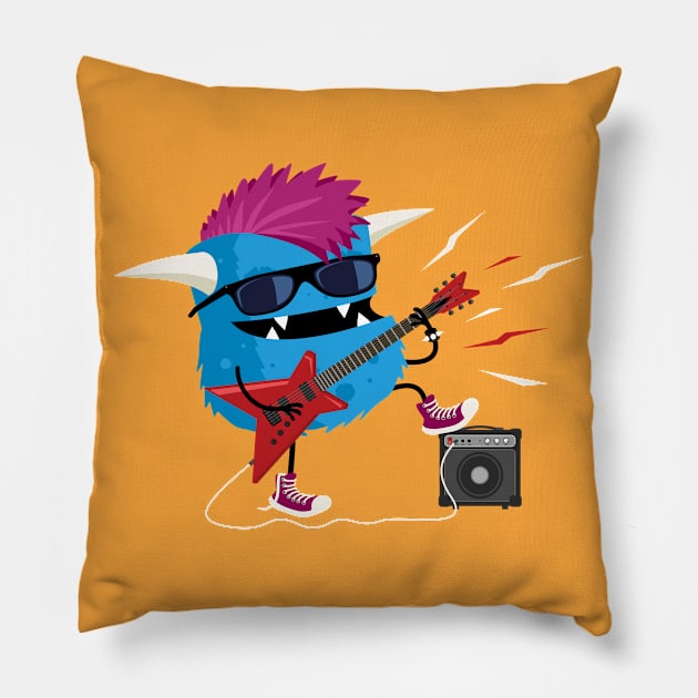 Monster playing electric guitar Pillow by hyperactive