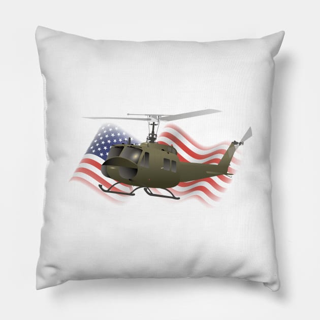 UH-1 Huey Helicopter with American Flag Pillow by NorseTech