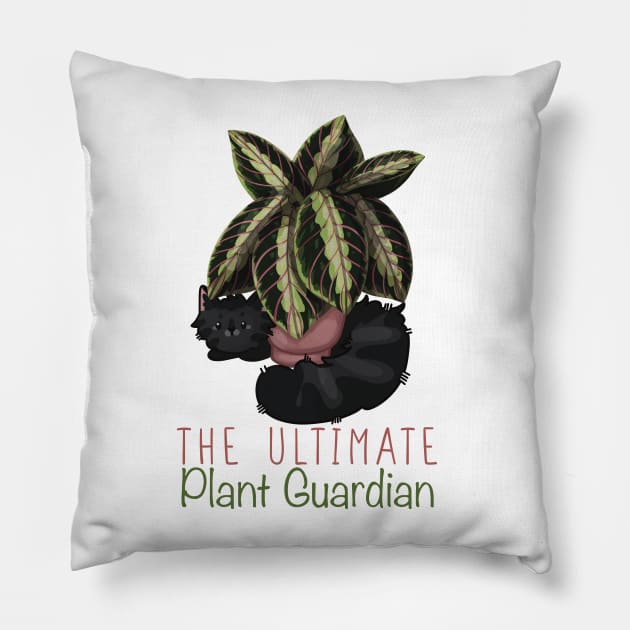 The Ultimate Plant Guardian - Black Cat and Maranta Pillow by Feline Emporium