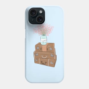 Pile of baggage with a jar with flowers Phone Case